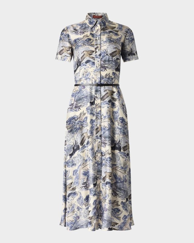 Kiera Short-Sleeve Midi Silk Shirtdress